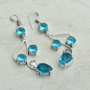 Blue Topaz Sterling Silver Drop Dangle Earrings